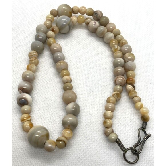 Vintage‎ Handmade Beige Banded Agate Round Beaded 18.5'' Necklace 33.3g - Picture 2 of 8
